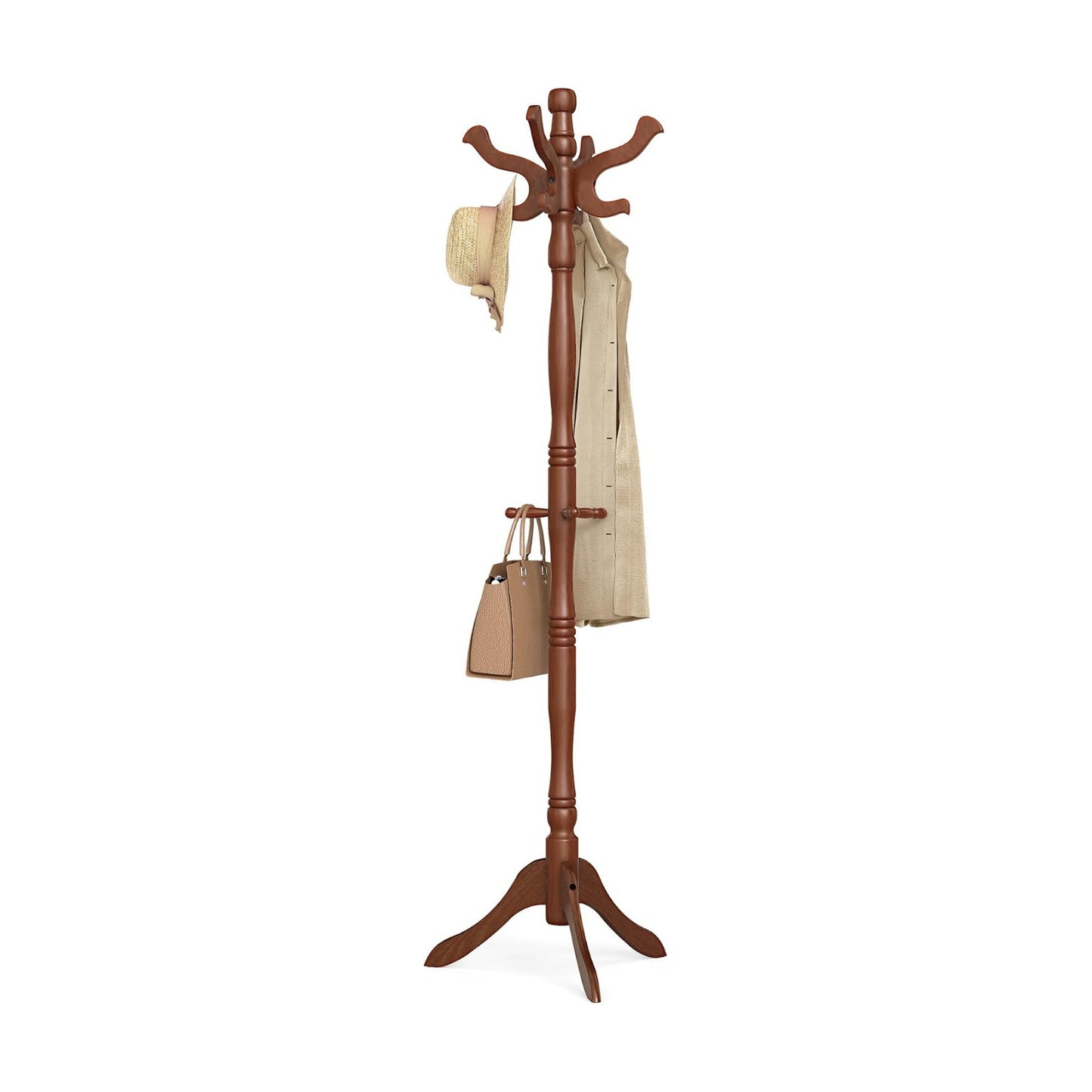 VASAGLE Freestanding Coat Rack, Rubber Wood Coat Tree with 11 Hooks | Hat Stand Garment Rack, 20.5 x 17.8 x 70.9 inch