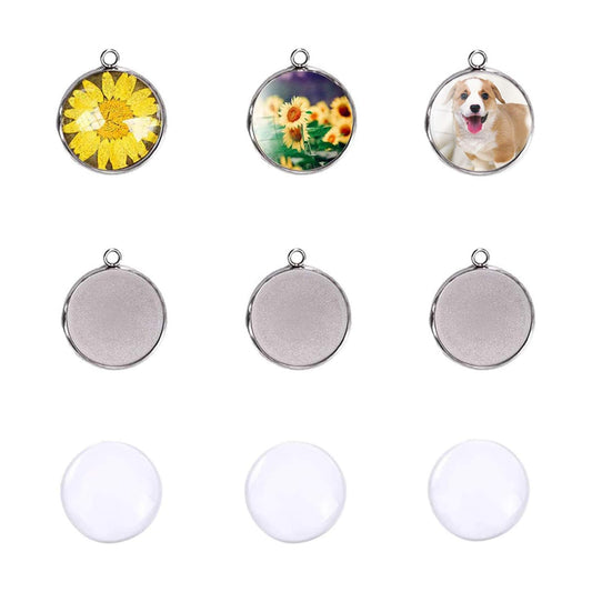 Stainless Steel Round Pendant Blank Tray / 20 Mm / Clear / Set of 30