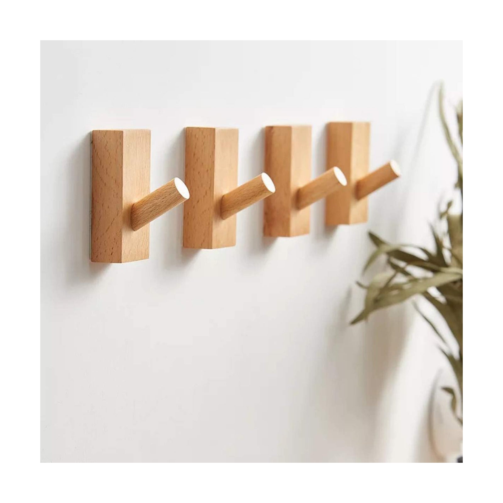 Adhesive Wall Hooks Hat Rack / Rectangle-beech / Set of 4
