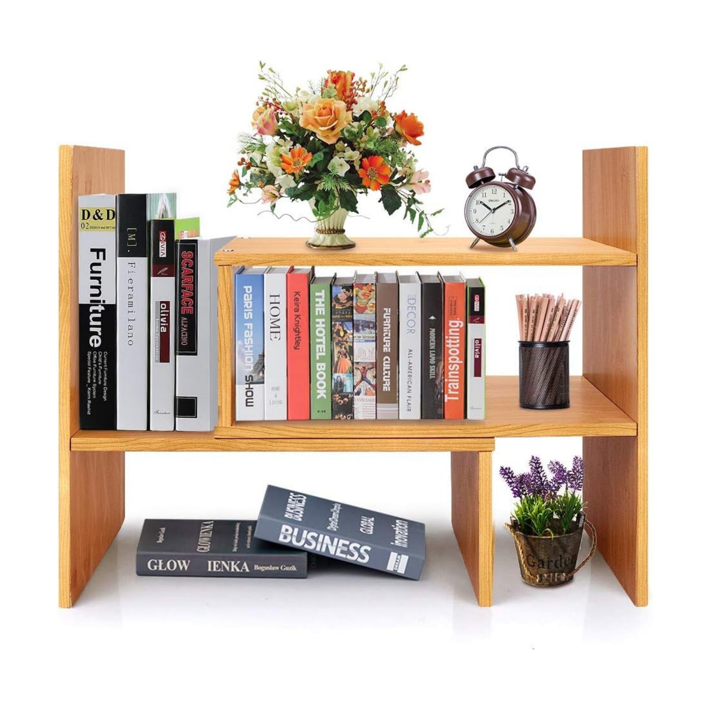 Sorfity Adjustable Desktop Bookshelf, Desk Organizer Display Shelf Counter Top Bookcase Free Style Display Shelf Rack