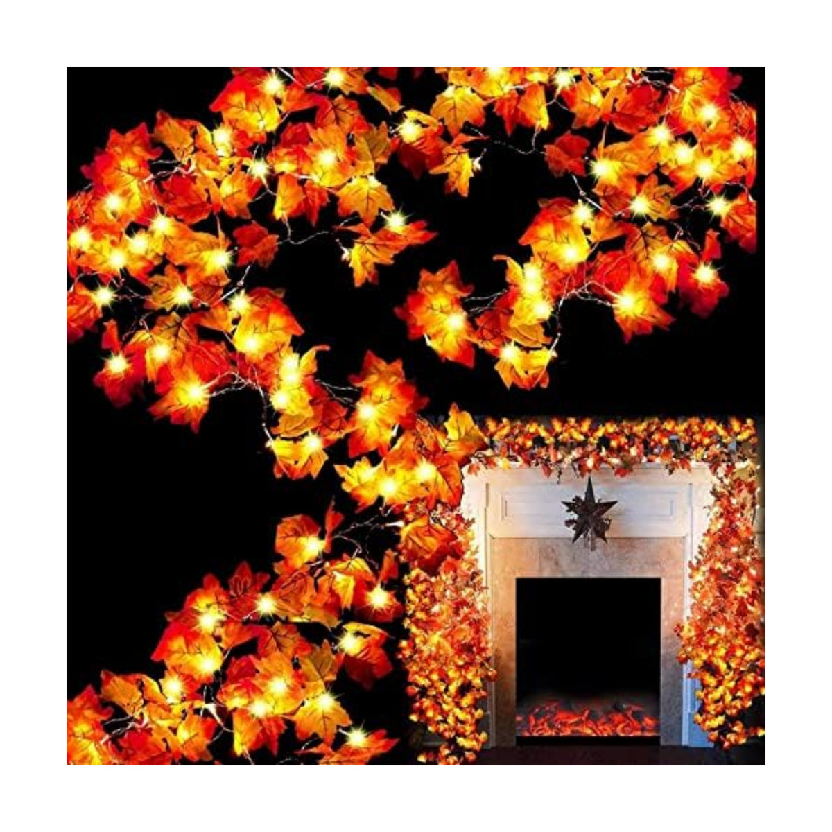TURNMEON 6 Pack Fall Garland with Lights Enlarged Maple Leaves 60Ft 120LED