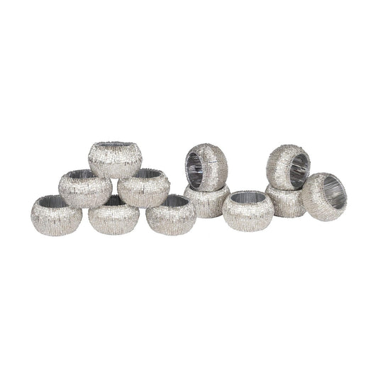 Lightnpro Beaded Napkin Ring Set of 12 - Elegant Decorative Napkin Holder for Dining Table Decor, Weddings, Banquets, Birthday Parties, Thanksgiving, Special Occasion, Holiday & Everyday Use - Silver