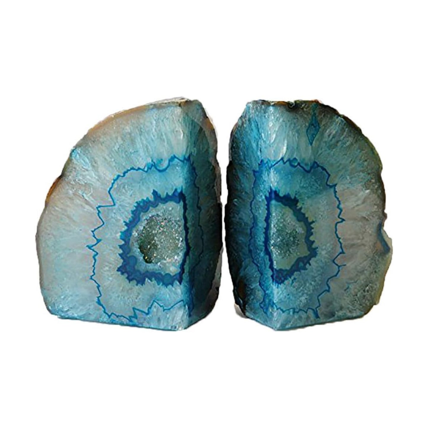 Geode Bookends Heavy Duty Agate Large Stone Bookend Decorative Crystal Quartz / Dyed Teal / 6-8LBS