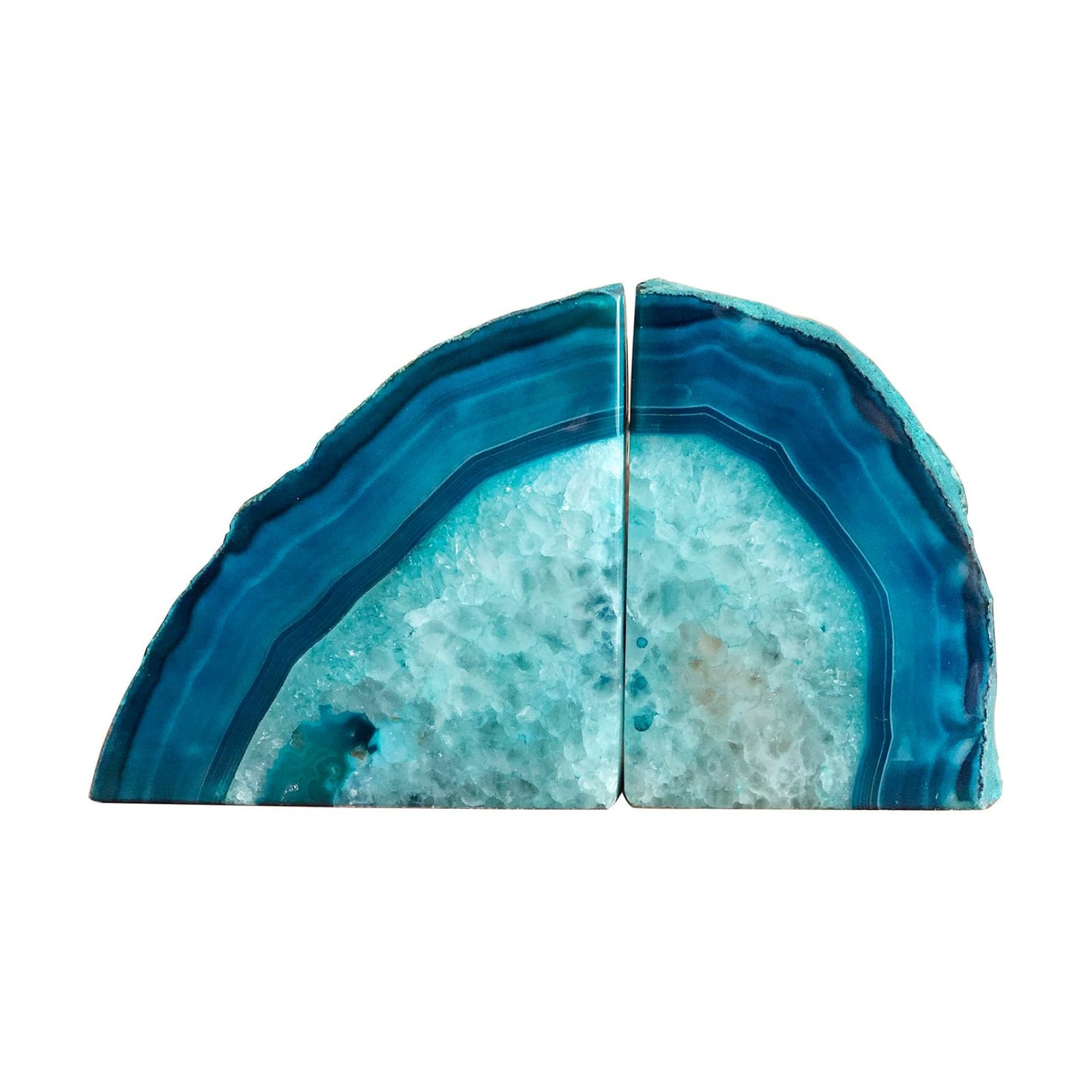 Large Agate Geode Bookends Heavy Duty Stone Book Ends Decorative Bookend Holder / Dyed Teal / 4-6LBS