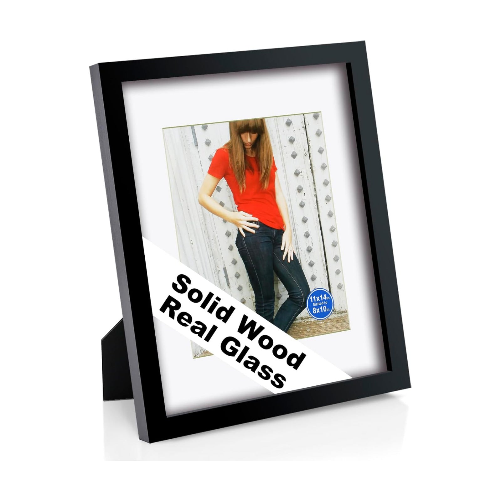 Real Glass Photo Frame / Black / 11 x 14 / Mat