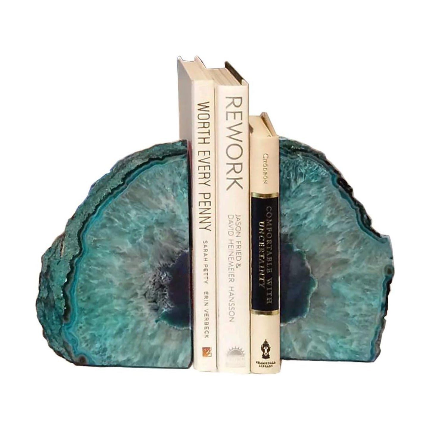 Agate Geode Bookends Heavy Duty Stone Book Ends Decorative Bookend Holder Home / Dyed Teal / 2-3LBS