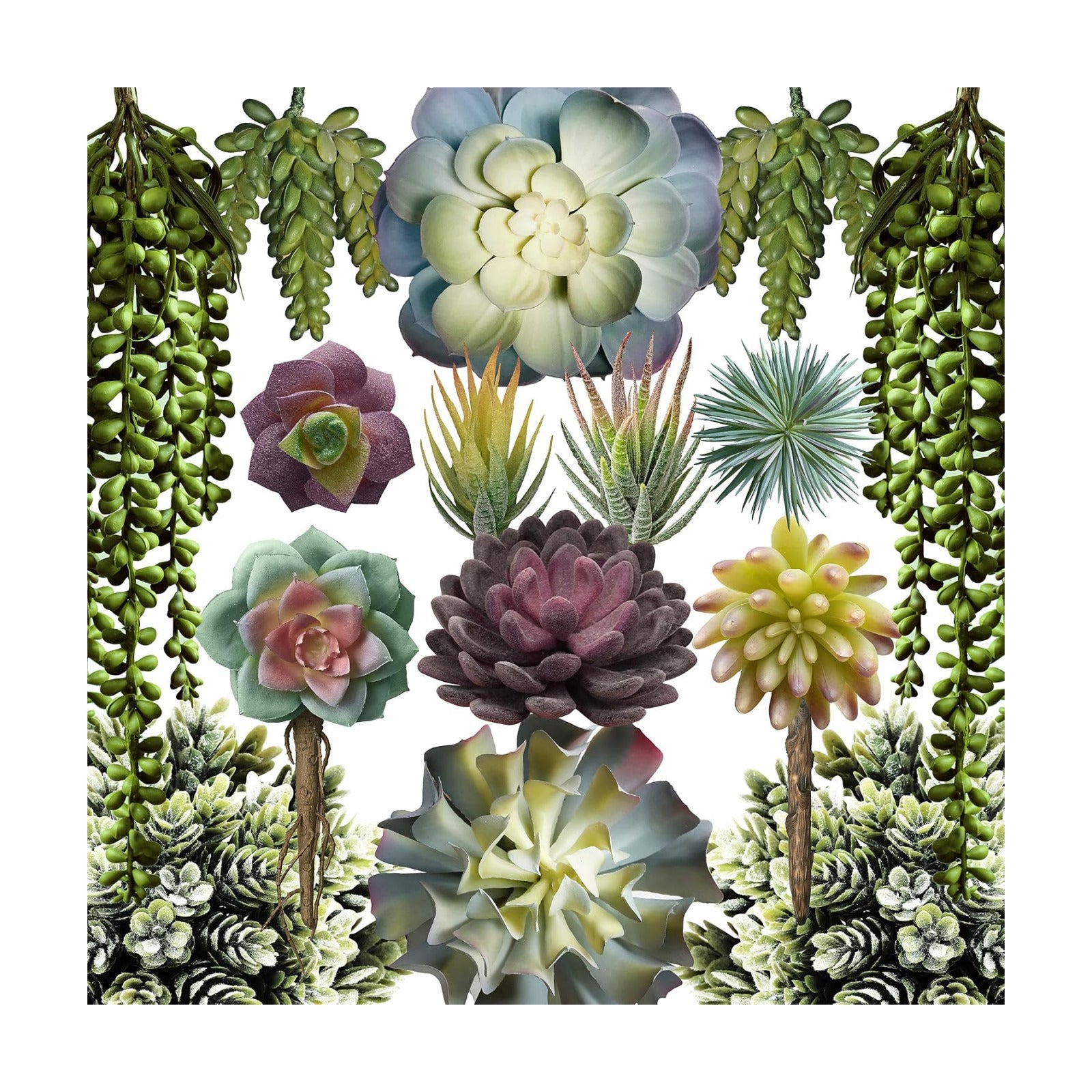 Unpotted Succulent Plants Artificial / 2" - 7" In Diameter and 4" - 14" In Lenght / Set of 15