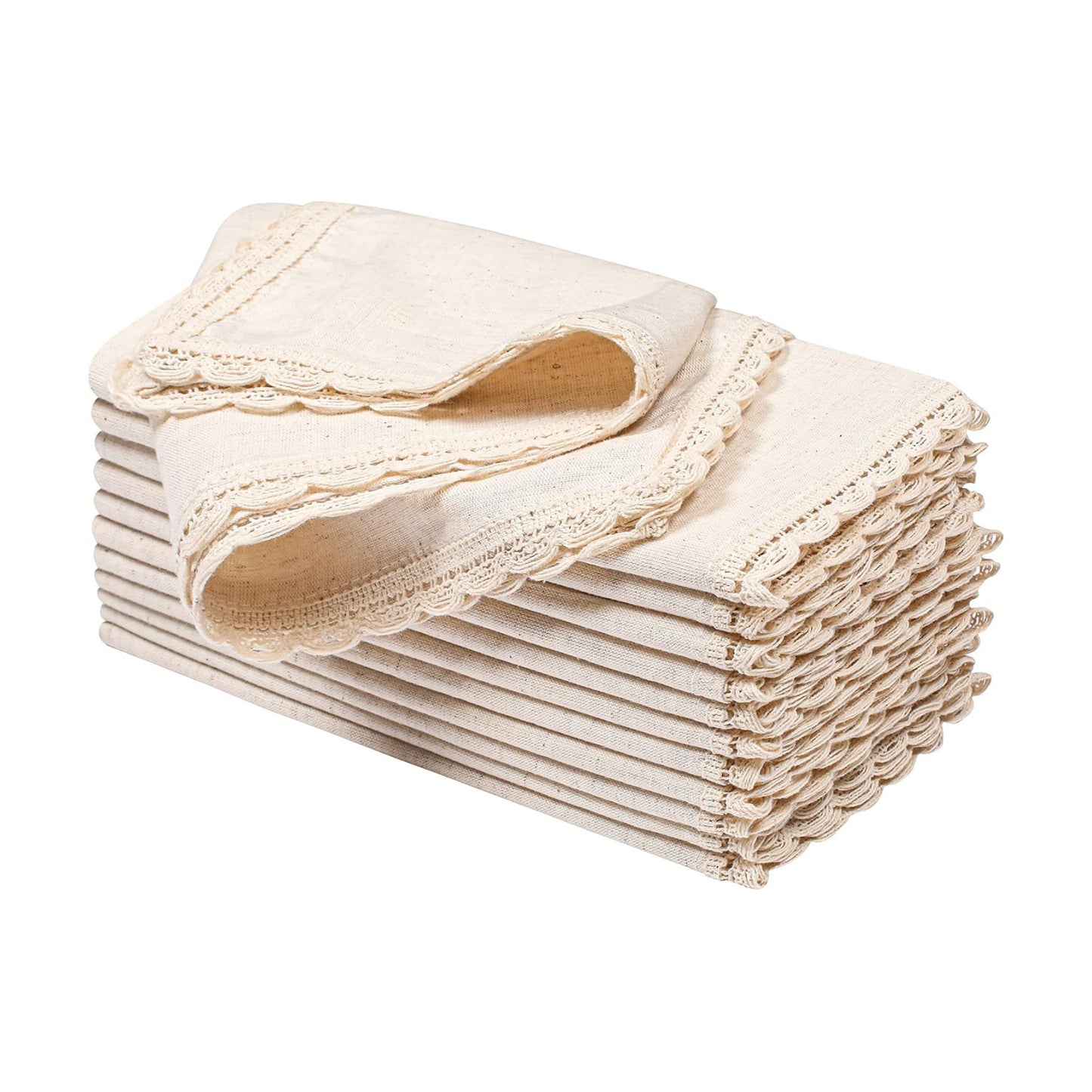 Set of 12 Flax Lace Cloth Napkins 20x20 Inch - Natural | Premium Linen Cotton Reusable Dinner Napkin for Wedding