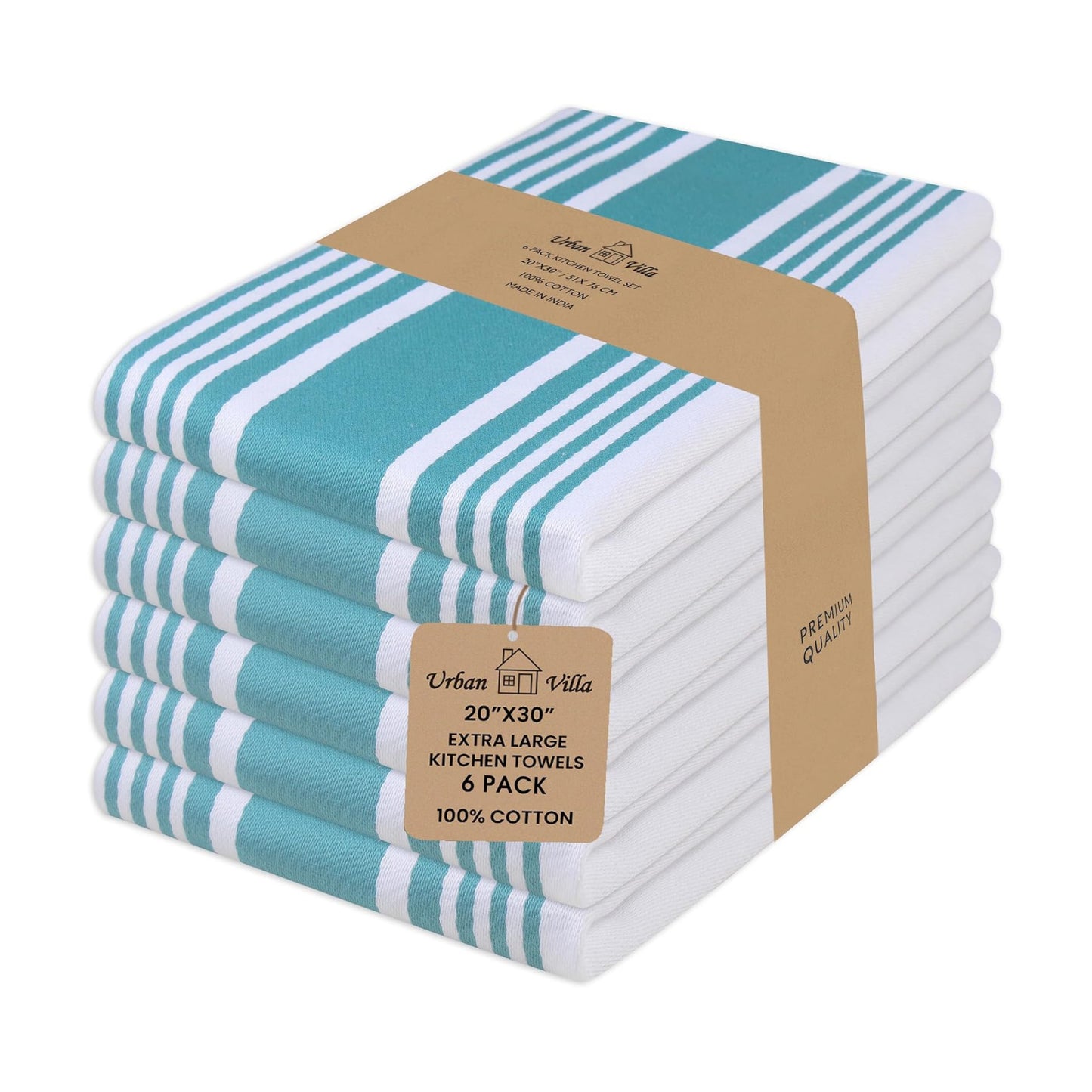Urban Villa Kitchen Towels Cotton Dish Towels 20”x30” (Set of 6) Teal