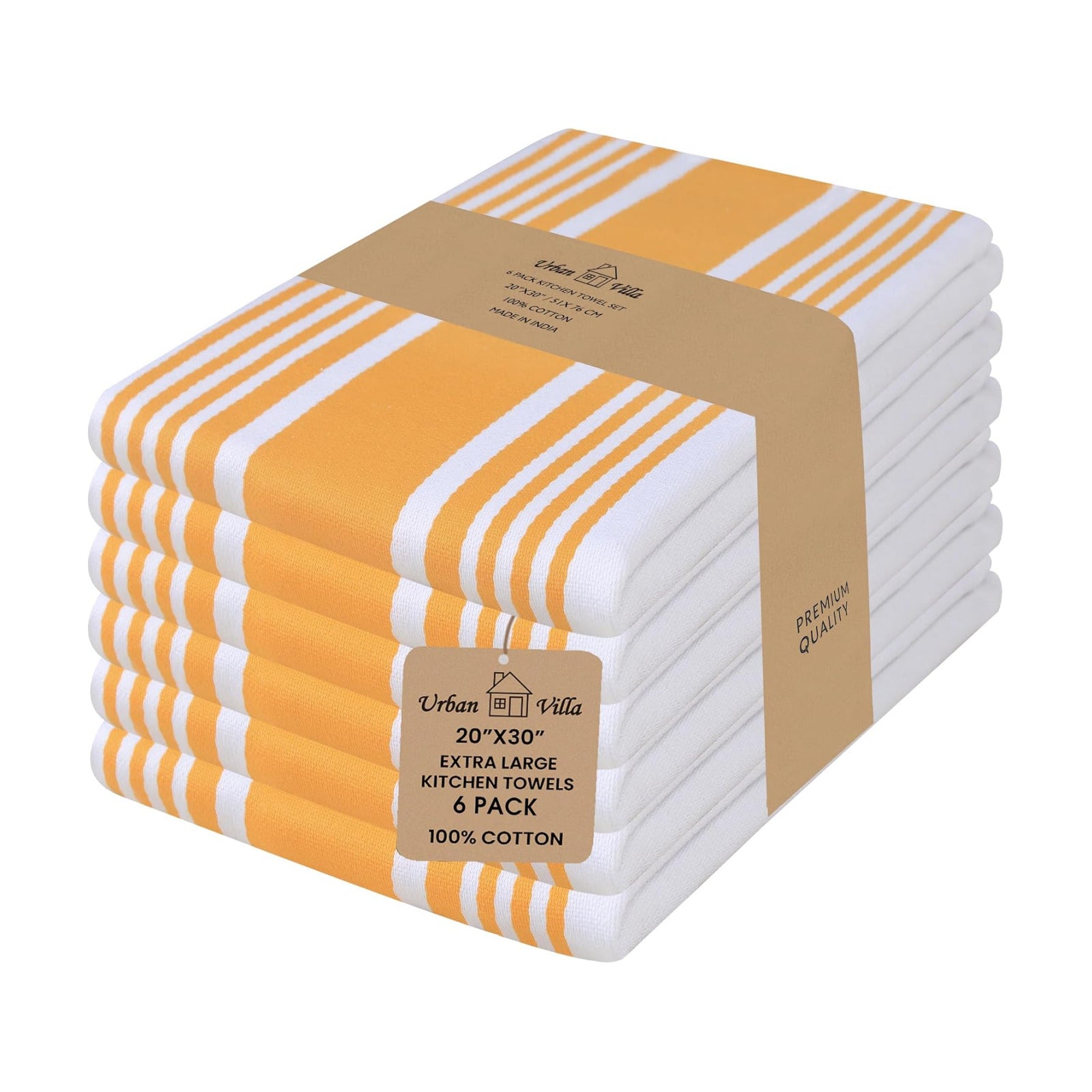 Urban Villa Kitchen Towels Cotton Dish Towels 20”x30” (Set of 6) Yellow Wht