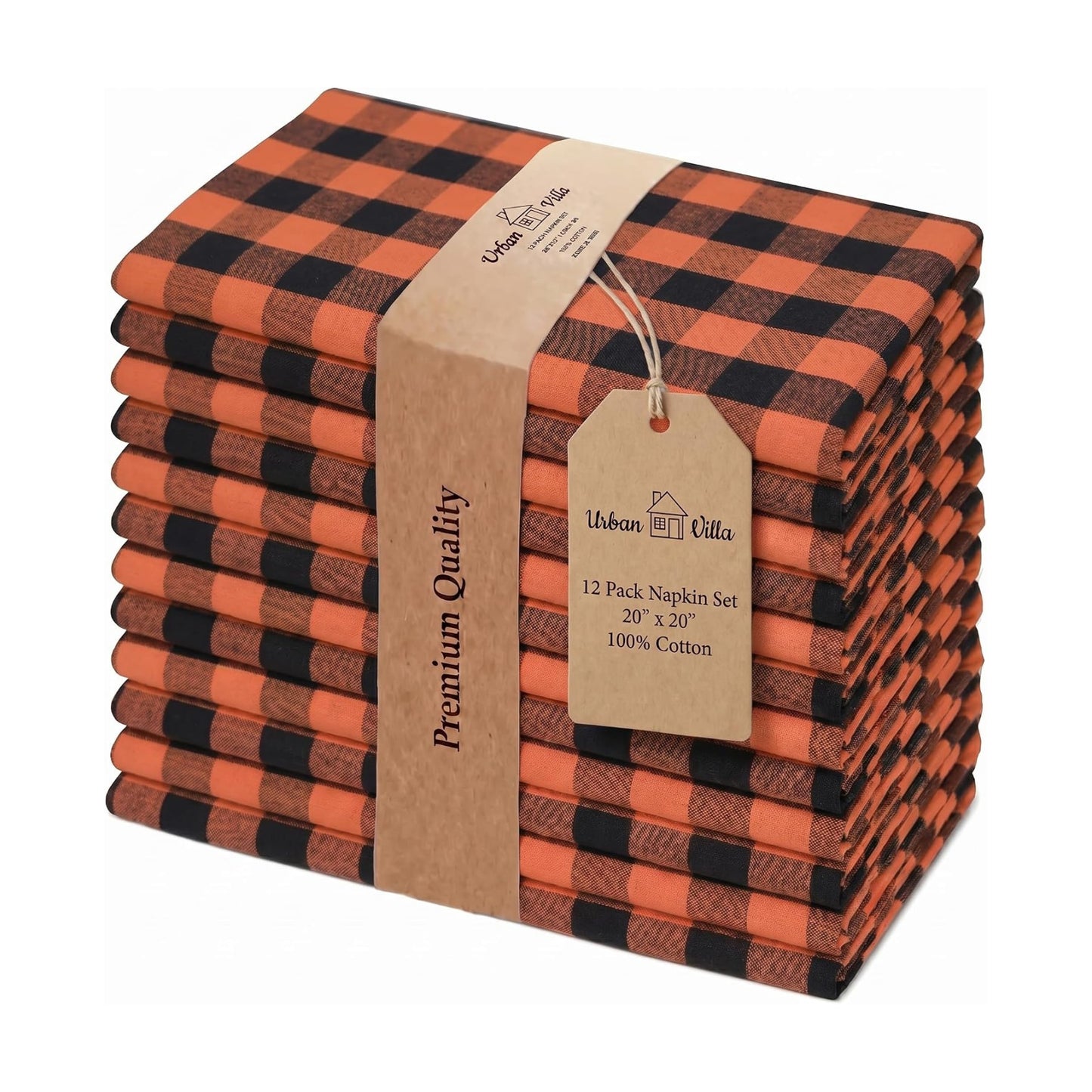Urban Villa Cloth Napkins Cotton 12x12 (Set of 12) Orange/Black