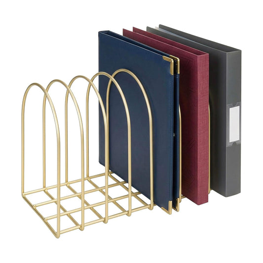 MyGift Brass Metal Wire File Desk Organizer Binder Holder with 8 Wide Slots | Vintage Arch Design Document Sorter