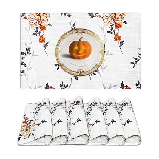 Ruvanti Placemats Set of 6, 100% Cotton Place Mats of 13"x19" – Grey Floral | Heat, Stain resistant, Washable