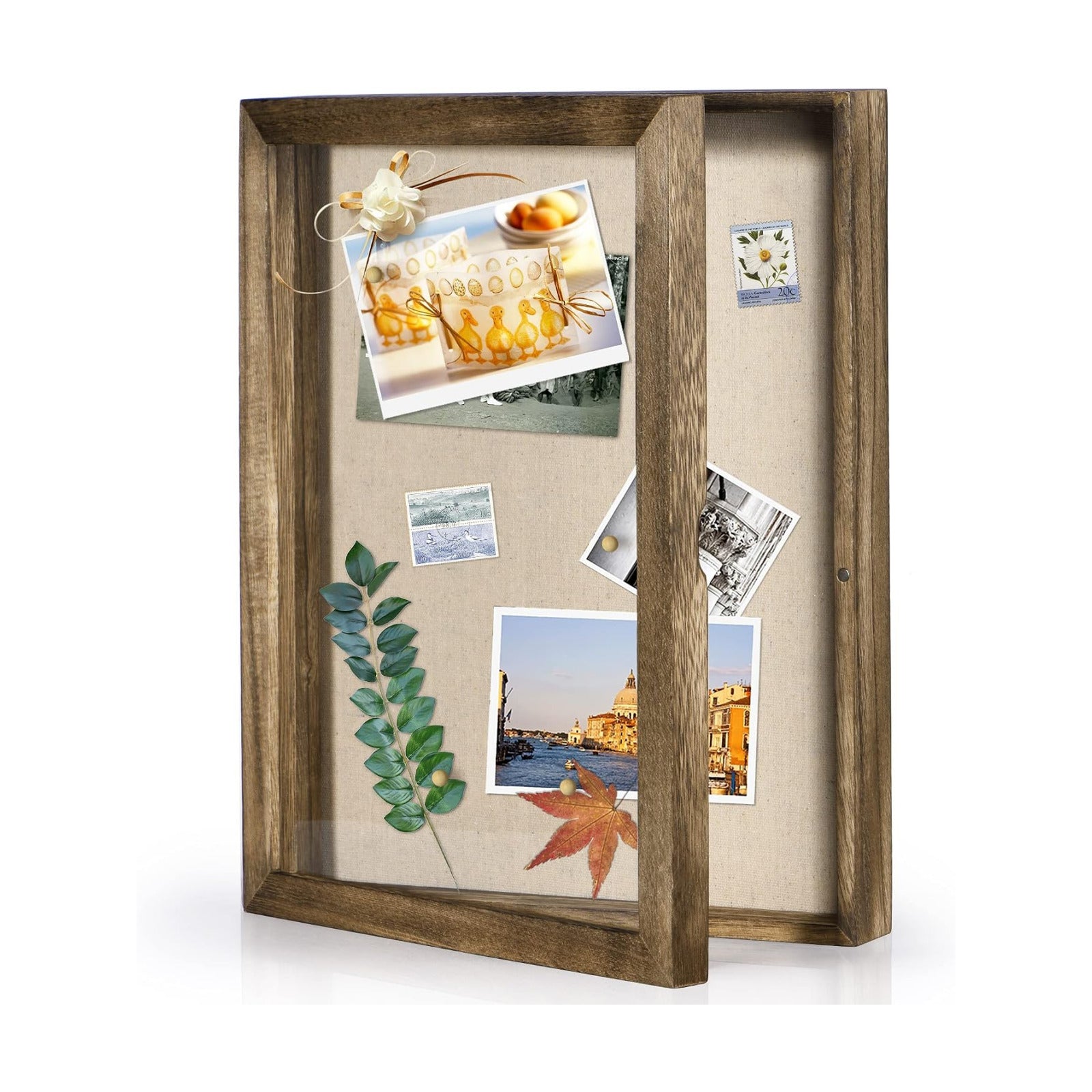 Love-KANKEI Deep Shadow Box Frame 11x14,Solid Wood Frame,Carbonized Black | Front-Opening Glass Magnetic Door,Linen