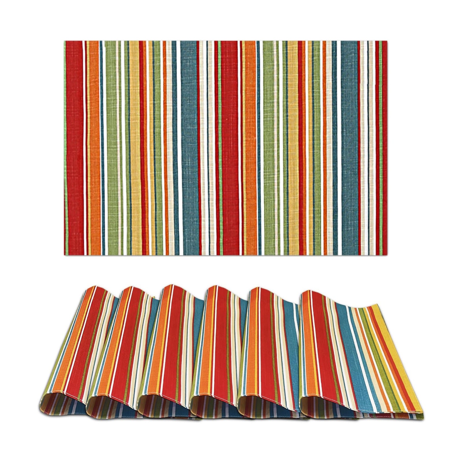 Ruvanti Placemats Set of 6, 100% Cotton Place Mats of 13"x19", Multi Stripe | Heat, Stain resistant, Washable