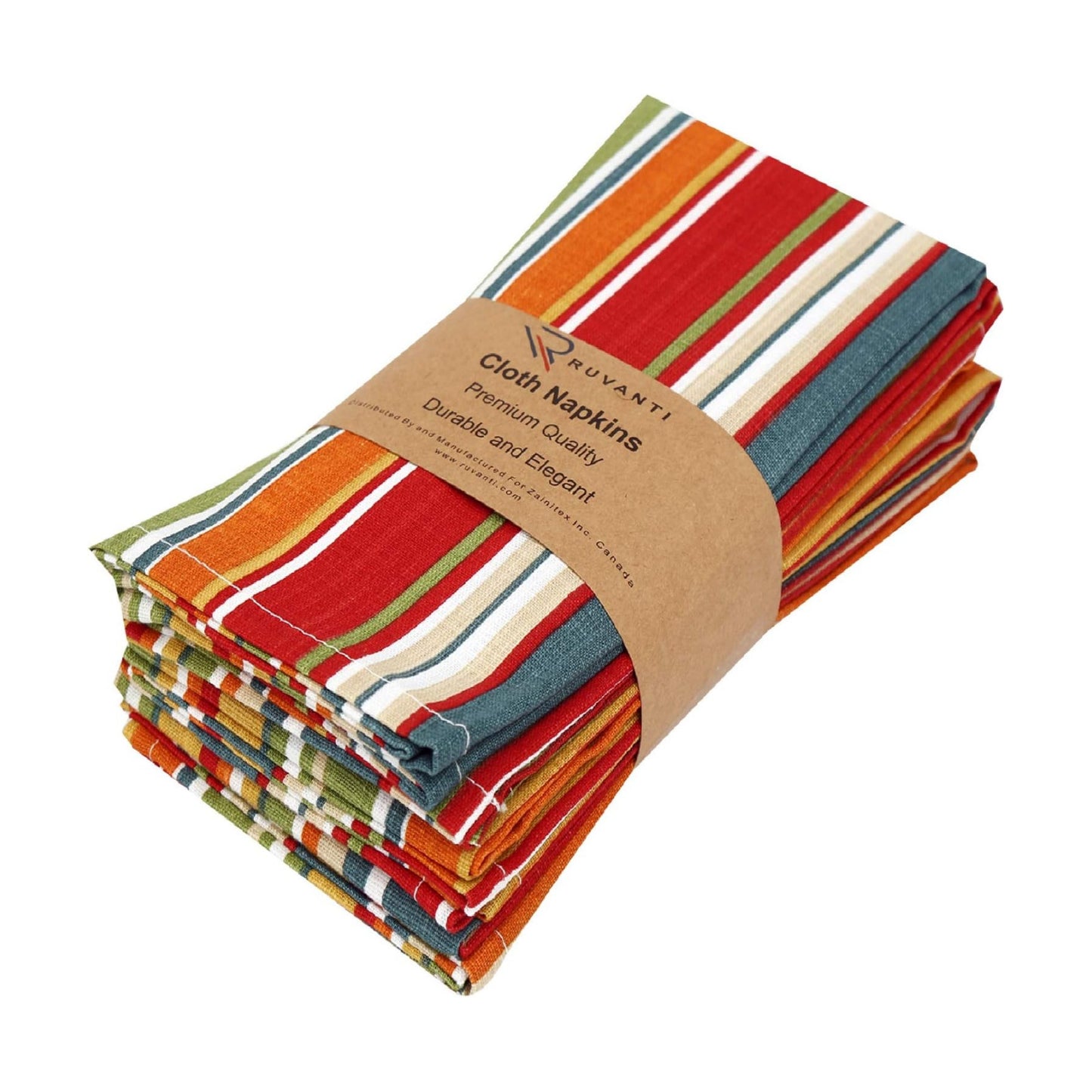 Ruvanti Cloth Napkins Set of 6, 100% Cotton 18”x18” - Multi Stripes | Washable, Soft, Durable & Absorbent Everyday