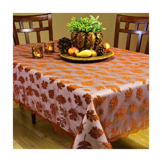 Thanksgiving Tablecloth 60 × 84 Inch for 6-8 Seats Maples Leaves Lace
