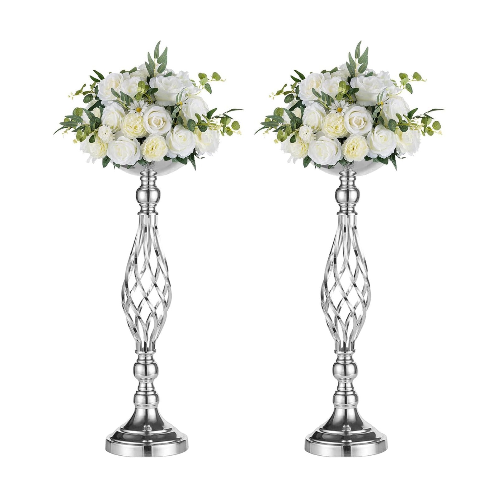 NUPTIO Silver Centerpiece Stand for Table, Twist Style , 20.5" Tall, 2 Pcs