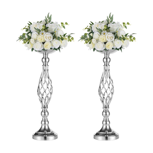 NUPTIO Silver Centerpiece Stand for Table, Twist Style , 20.5" Tall, 2 Pcs