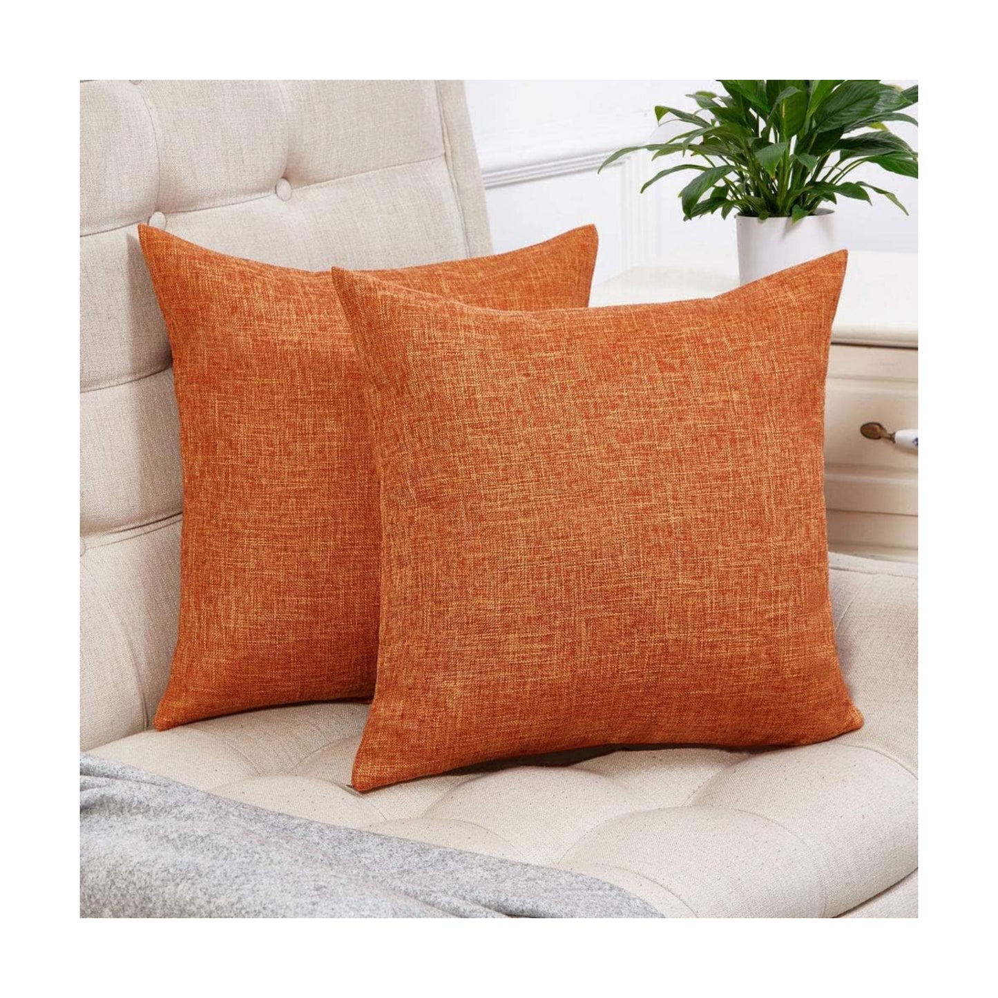 Thanksgiving Pillow Covers for Fall Decor Rustic Linen / Burnt Orange / 18 x 18 / Set of 2