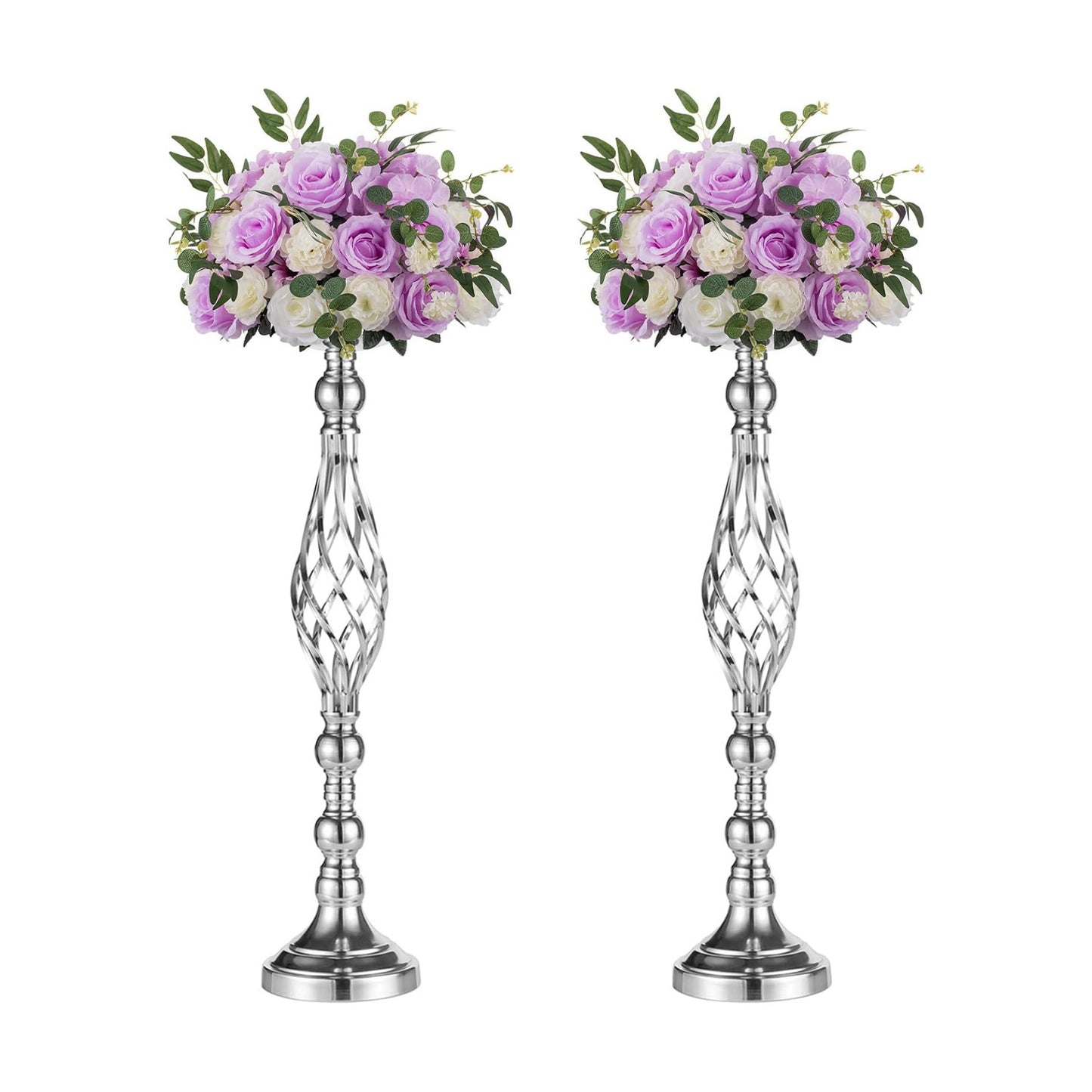NUPTIO Silver Centerpiece Stand for Table, Twist Style, 22.8" Tall, 2 Pcs | Versatile Flower Arrangement, Candle Holder