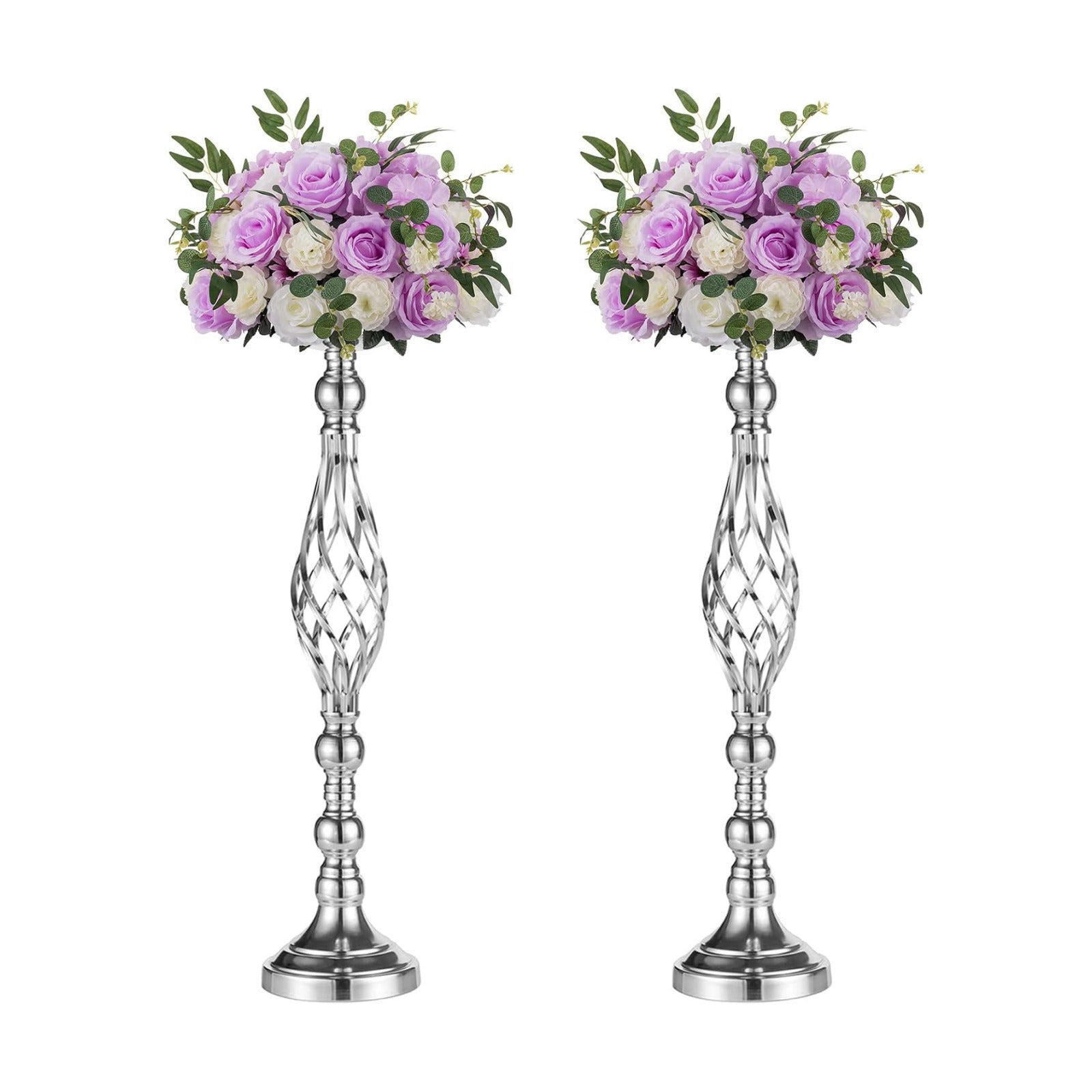 NUPTIO Silver Centerpiece Stand for Table, Twist Style, 22.8" Tall, 2 Pcs | Versatile Flower Arrangement, Candle Holder