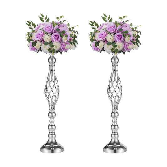 NUPTIO Silver Centerpiece Stand for Table, Twist Style, 22.8" Tall, 2 Pcs | Versatile Flower Arrangement, Candle Holder