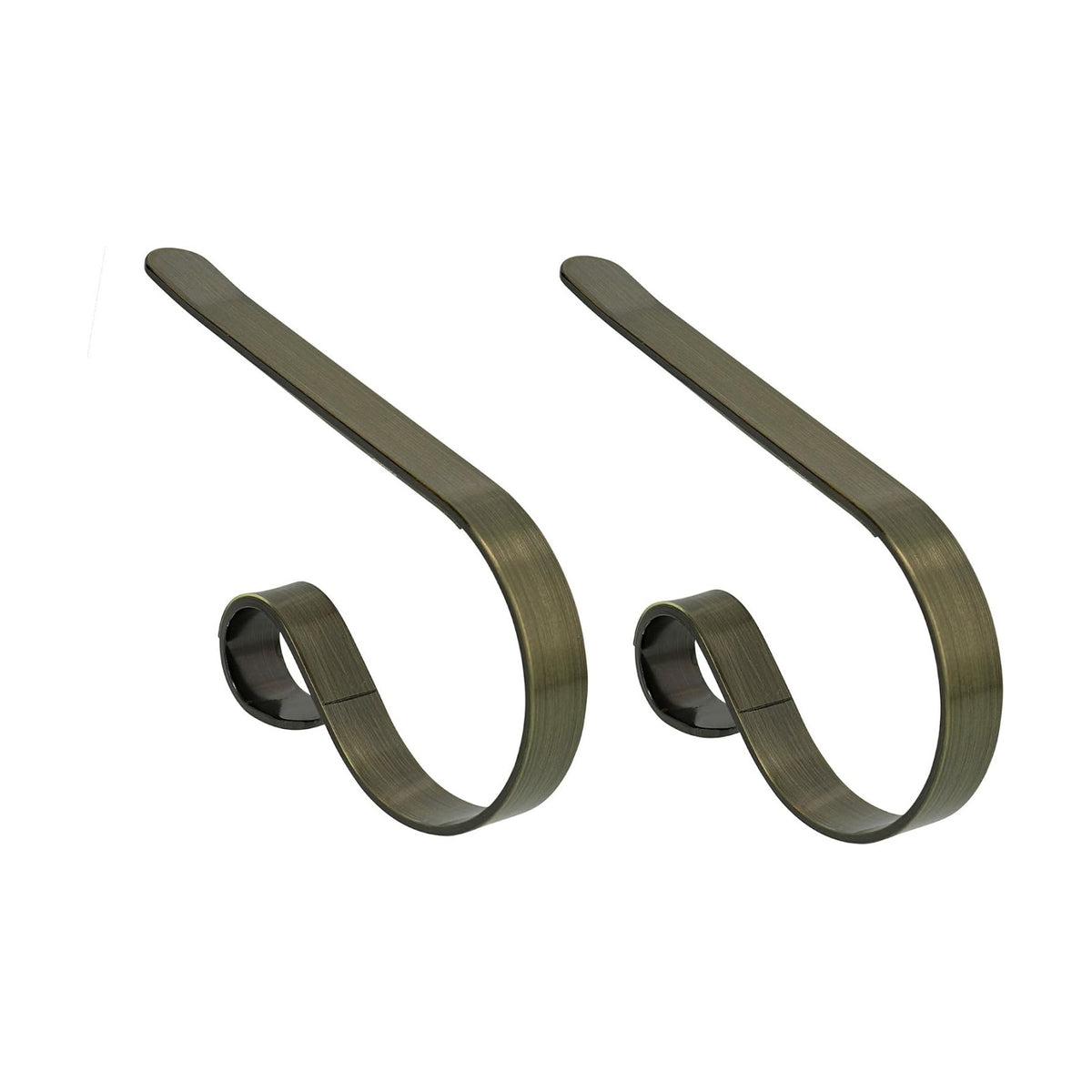 Haute Decor The Original MantleClip® Stocking Holder - 2 Pack (Antique Brass) - for Mantels up to 3 inches Thick