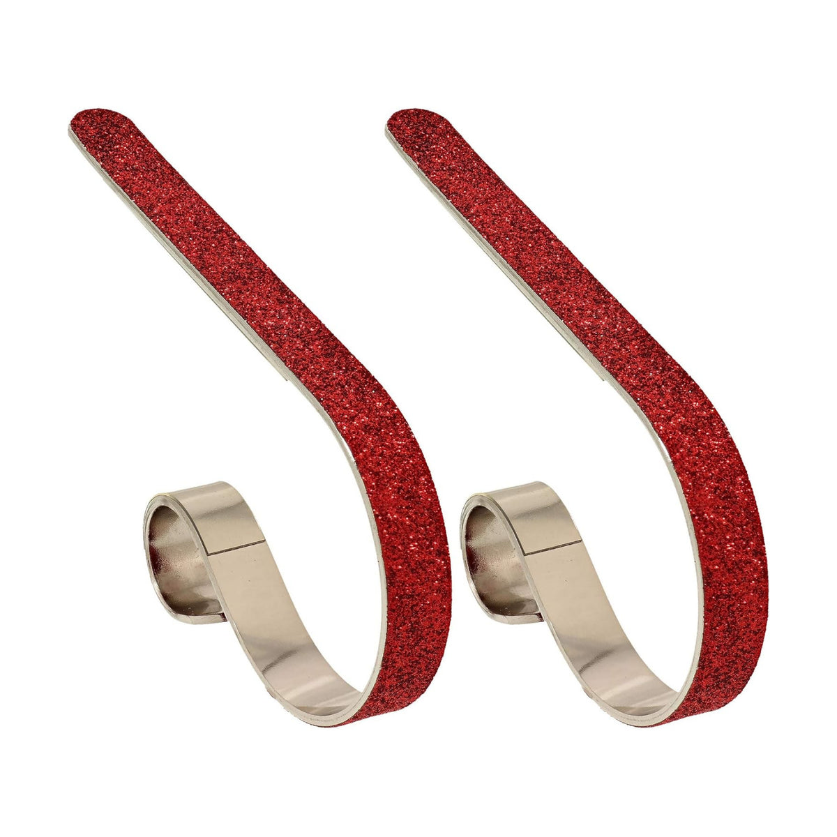 Haute Decor The Original MantleClip Stocking Holder - 2 Pack (Red Glitter) - Christmas Stocking Hanger Hook for Mantels up to 3 Inches Thick