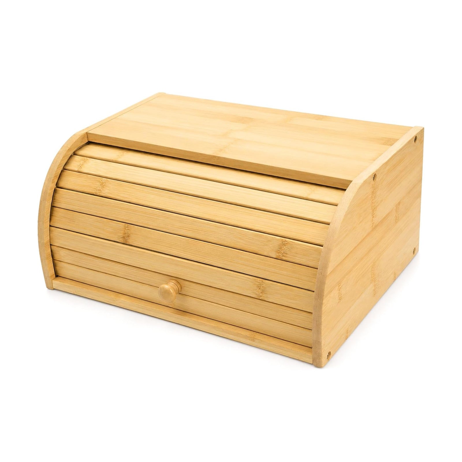 Lawei Bamboo Bread Box, Large Natural Roll Top Wood Bread Box, Countertop Bread Storage Bin, Bread Boxes Holder for