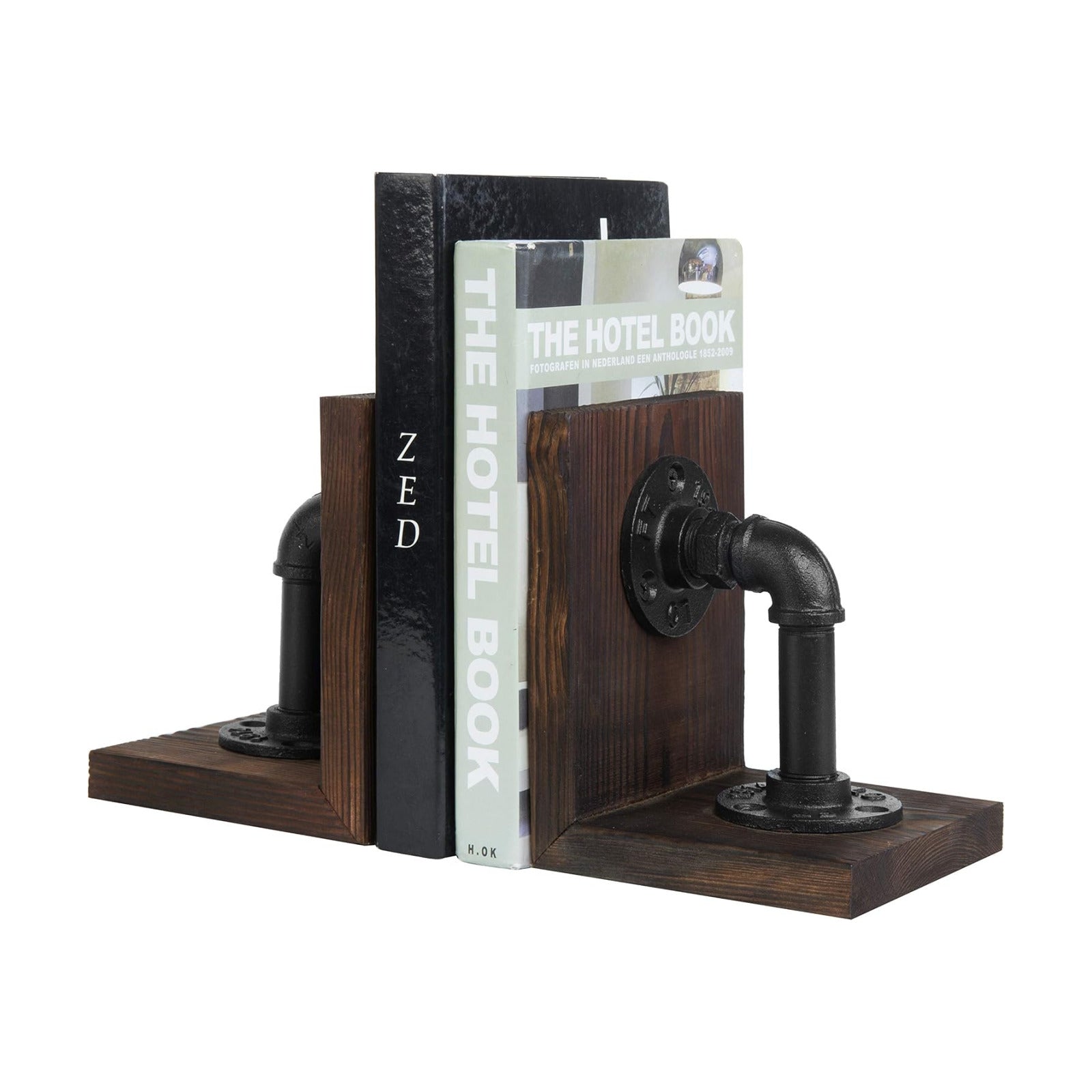 Wood Book / Metal Bookends for Heavy Books / Dark Brown