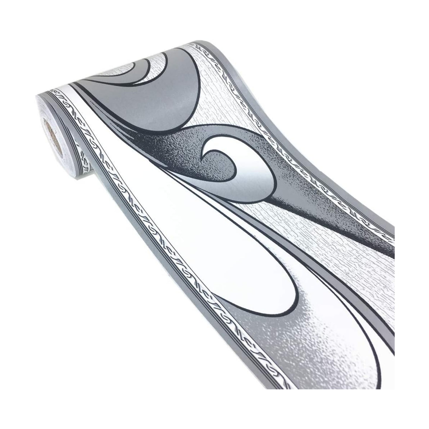Grey Royal Wave Pattern Wall Border Peel and Stick Ceiling Border Wallpaper Vinyl Waterproof / White