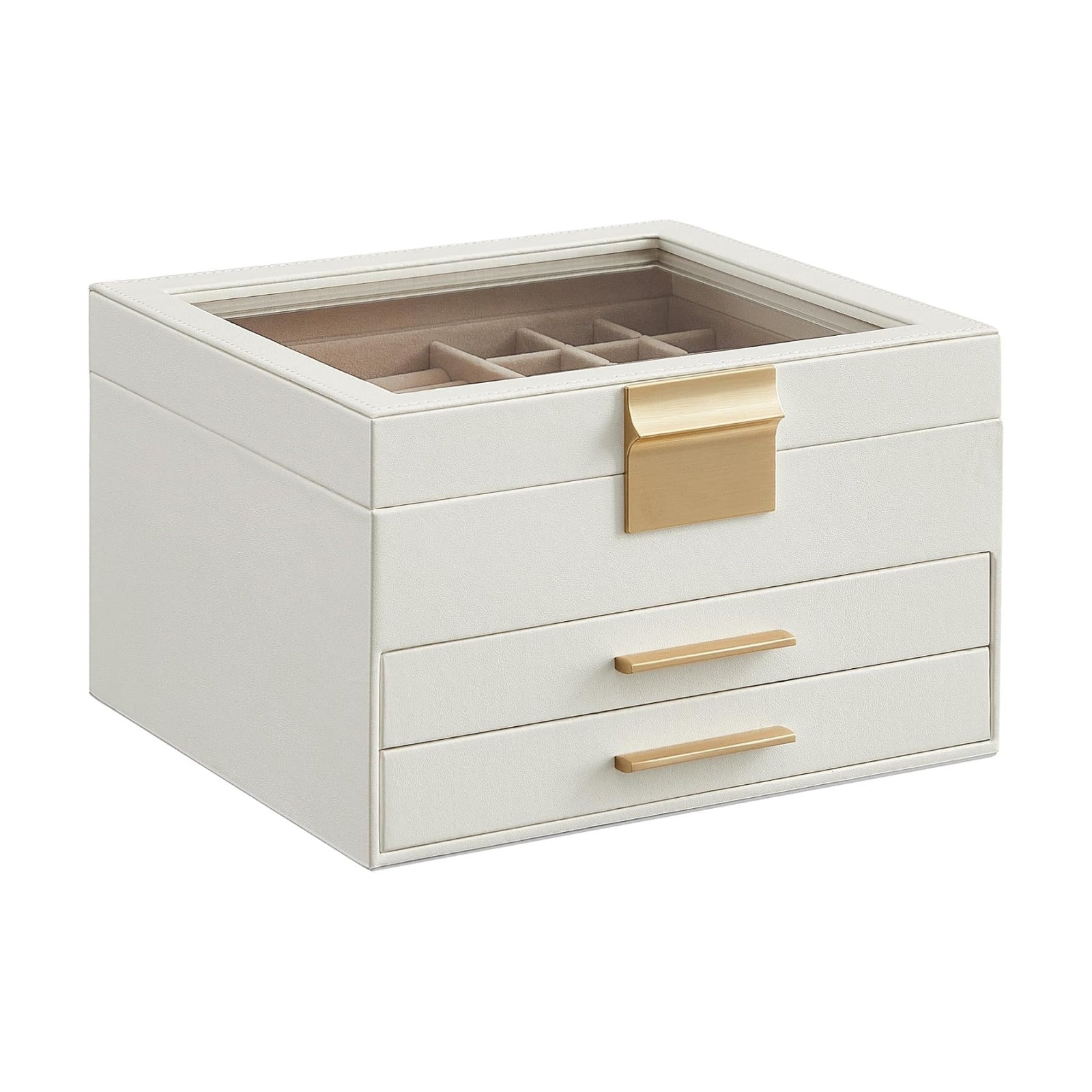 Jewelry Box Organizer / 3 Layer / Cloud White + Gold