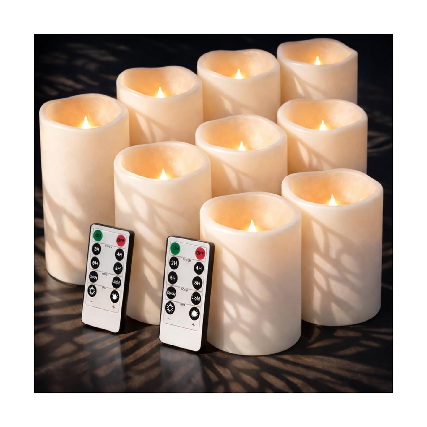 Enido 9pcs Flameless Flicking LED Candles with Remote, Battery Operated Outdoor Waterproof Candles, Electric Candle for