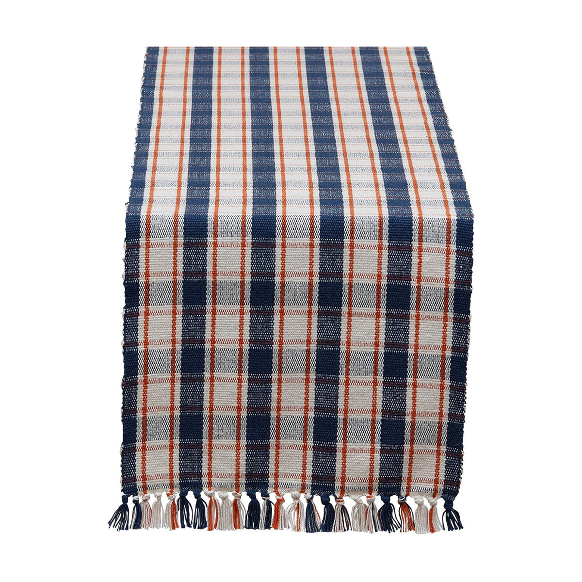 DII Thanksgiving & Fall Table Decoration Autumn Farmhouse Plaid, Ribbed Table Runner, 13x72, Blue & Orange