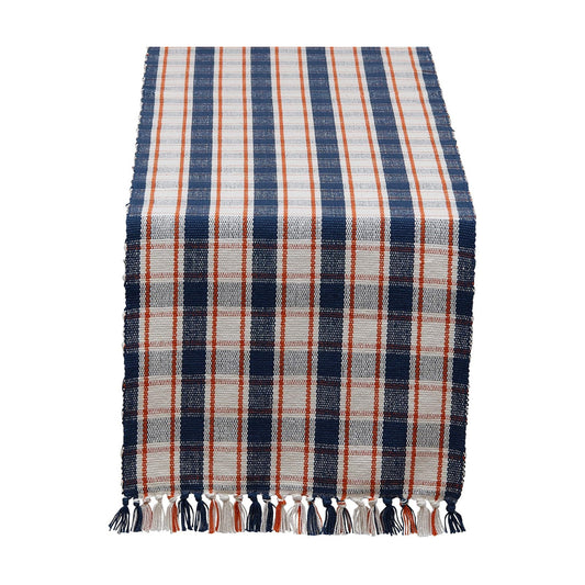 DII Thanksgiving & Fall Table Decoration Autumn Farmhouse Plaid, Ribbed Table Runner, 13x72, Blue & Orange