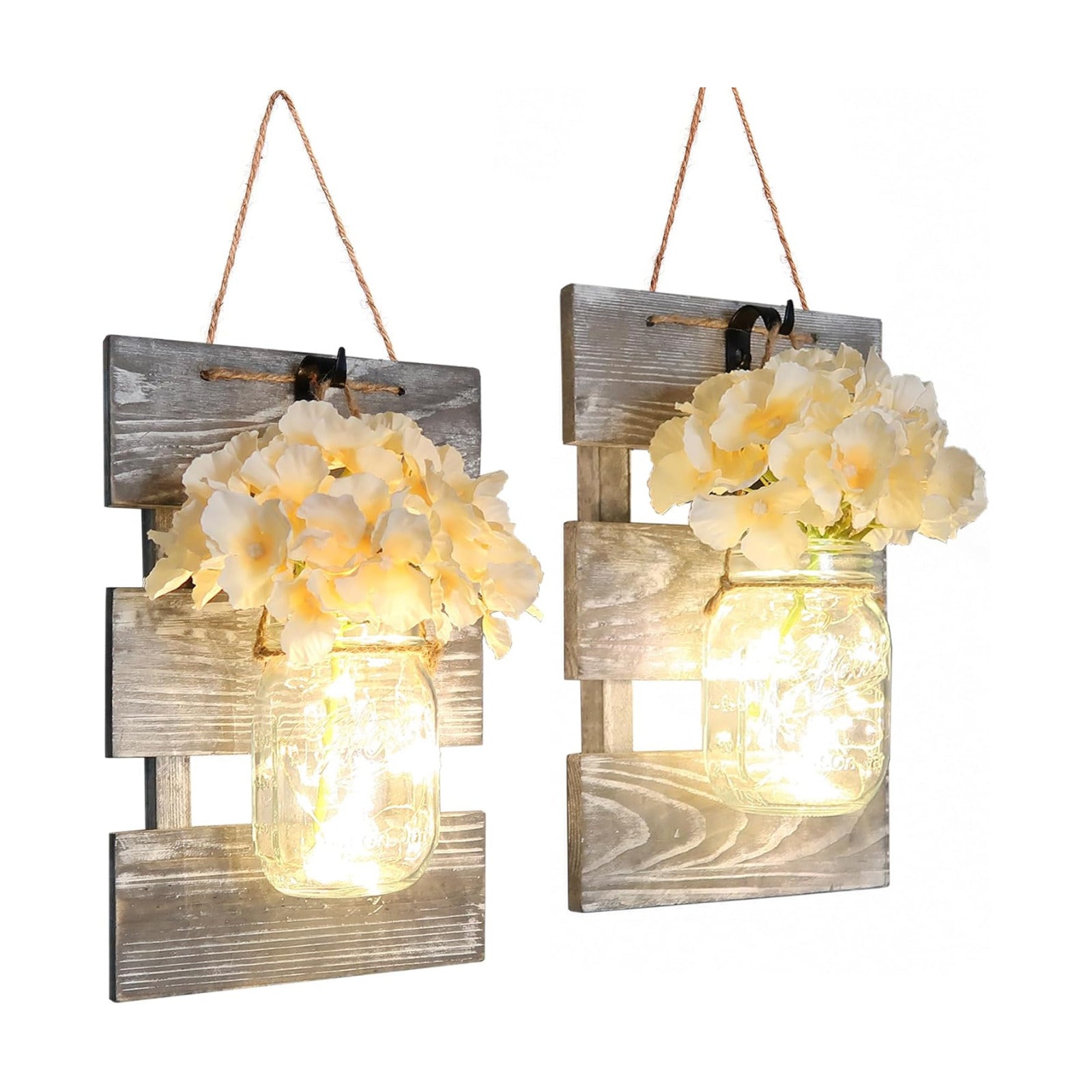 Farmhouse Wall Sconces / 11.8"H Grey + Hydrangea / Set of 2