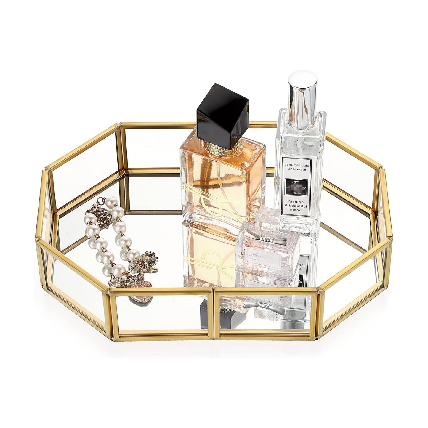 Mirror Glass Vanity Tray / 8 x 5.7 x 1.8 / Gold