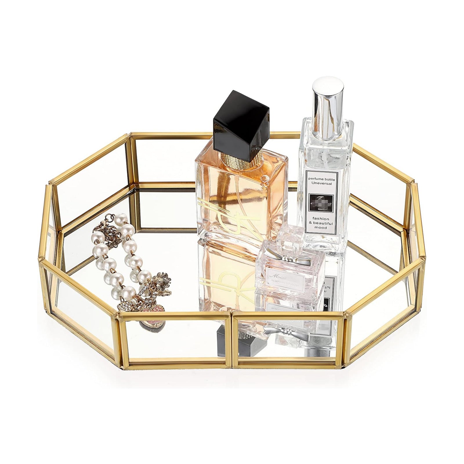 Mirror Glass Vanity Tray / 8 x 5.7 x 1.8 / Gold