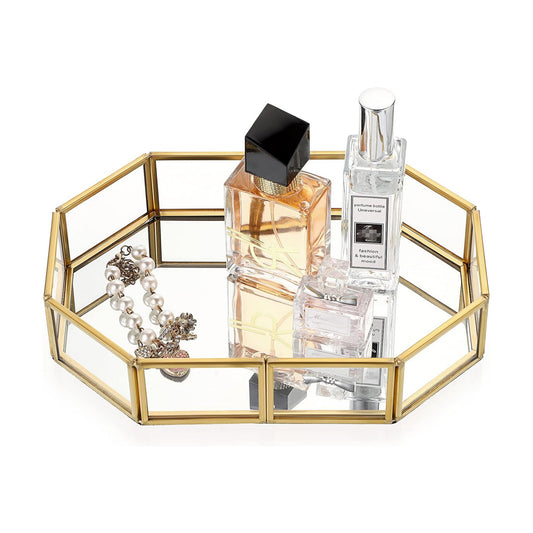 Mirror Glass Vanity Tray / 8 x 5.7 x 1.8 / Gold
