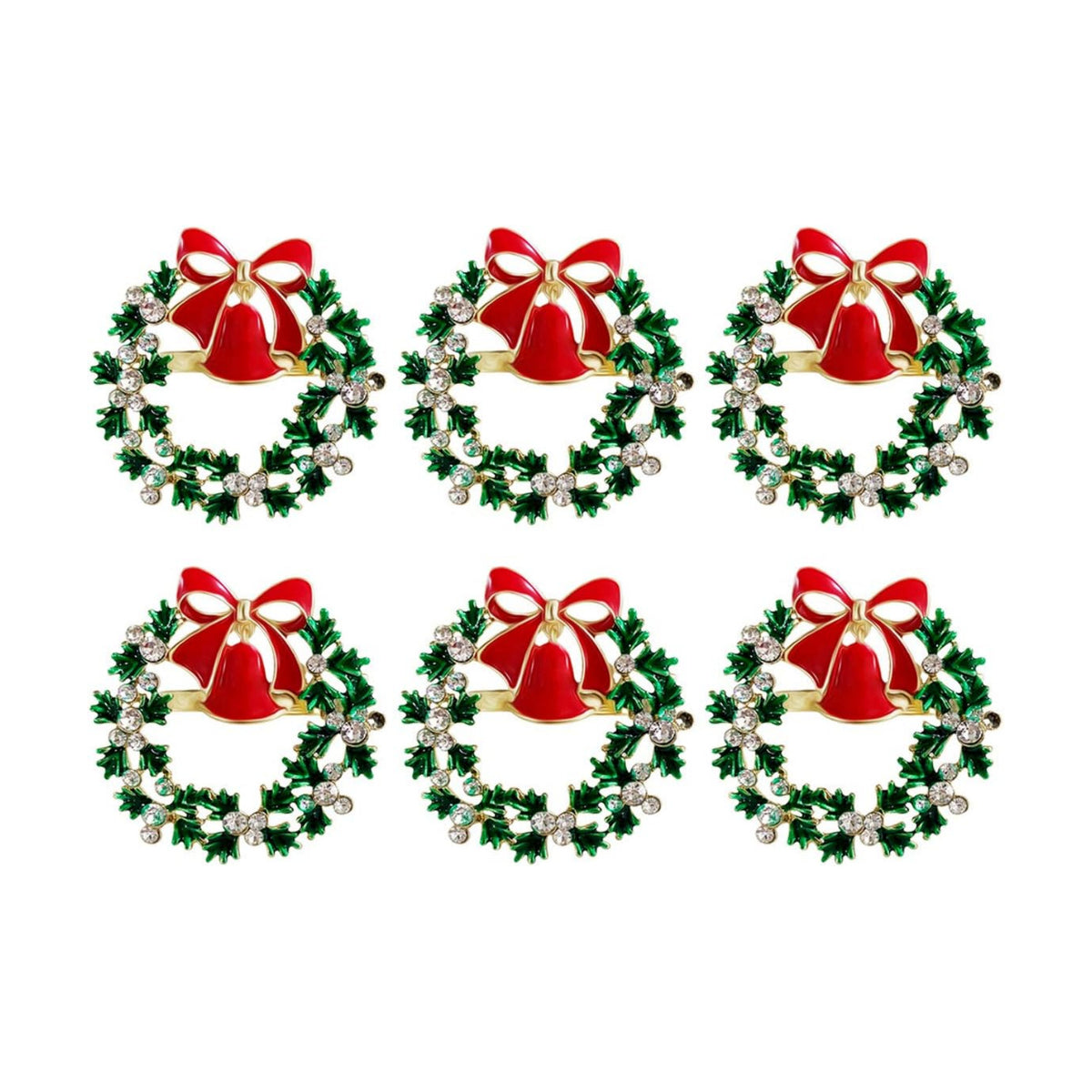 wonlex Christmas Napkin Rings Set of 6, Green Diamonds Napkin Ring for Wedding, Thanksgiving Day, Family Gatherings, Birthday and Dinner Party, Serviette for Thanksgiving Day, Xmas (Christmas Wreath)
