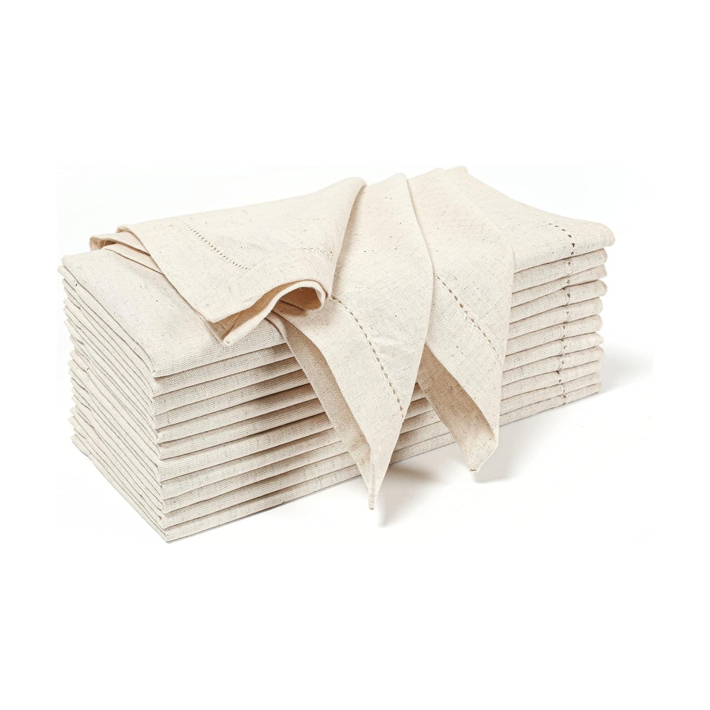 Set of 12 Flax Hemstitch Cloth Napkins 20x20 Inch - Natural | Premium Linen Cotton Reusable Dinner Napkin for Wedding