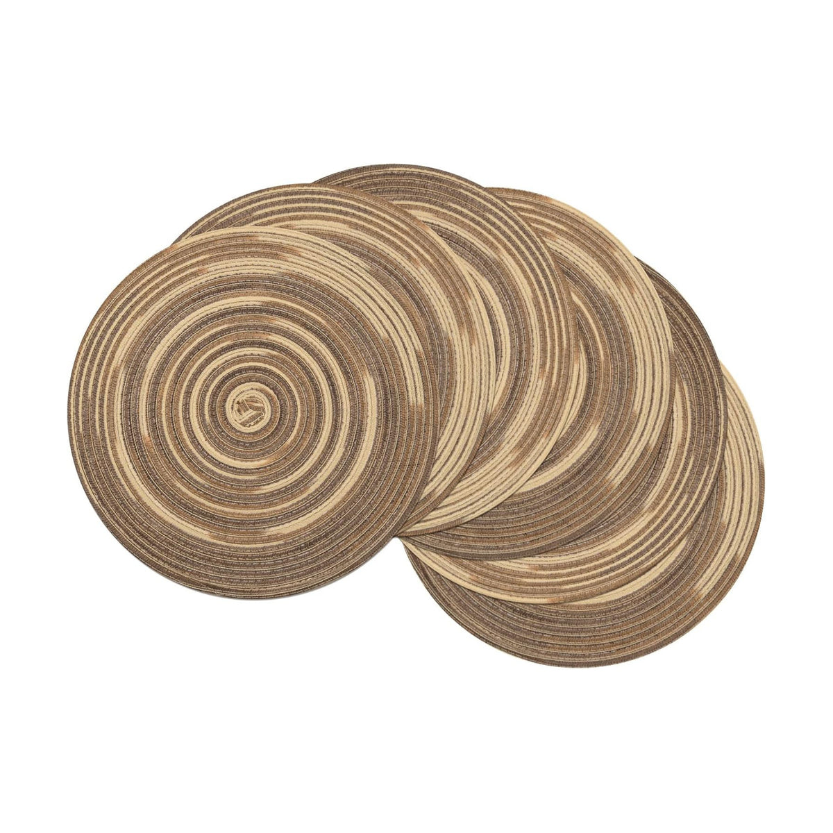 SHACOS Round Placemats Set of 6 Washable 15 inch Variegated Braided Round Place Mats Kitchen Table Mats (Rainbow Brown, 6)