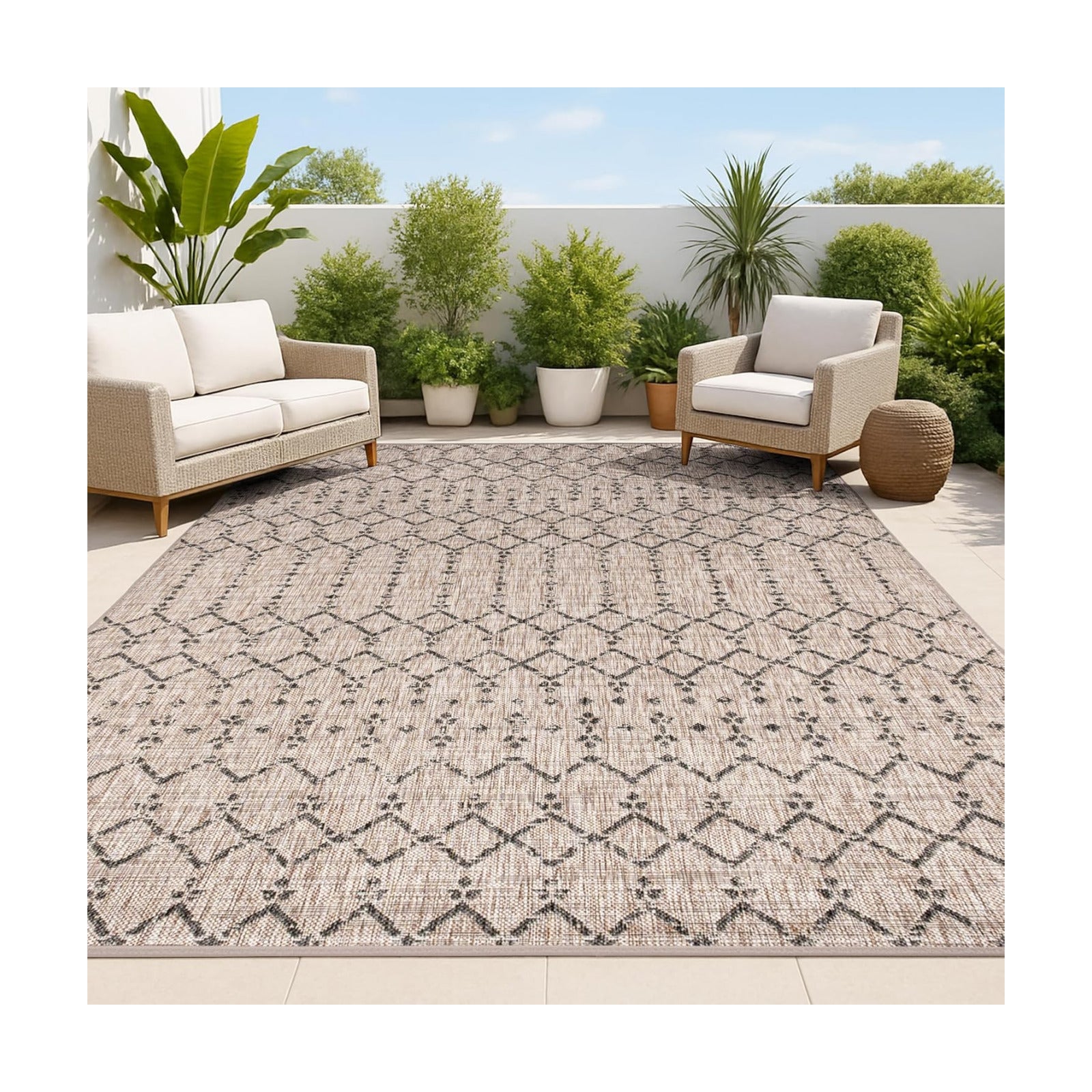 Ourika Textured Weave for Backyard / Natural/black / 9 x 10 / 7