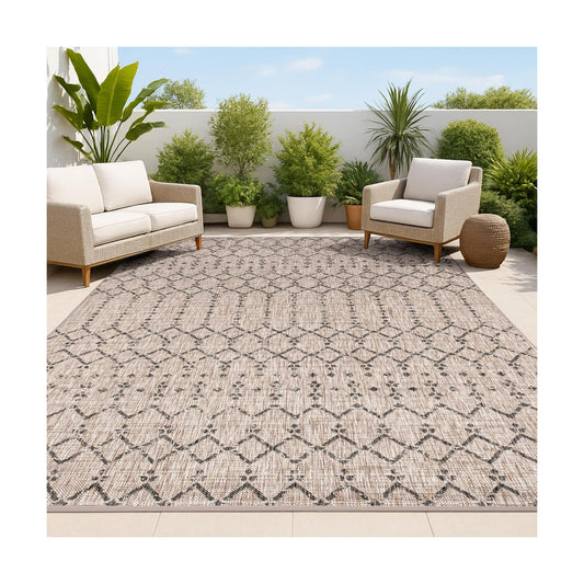 Ourika Textured Weave for Backyard / Natural/black / 9 x 10 / 7