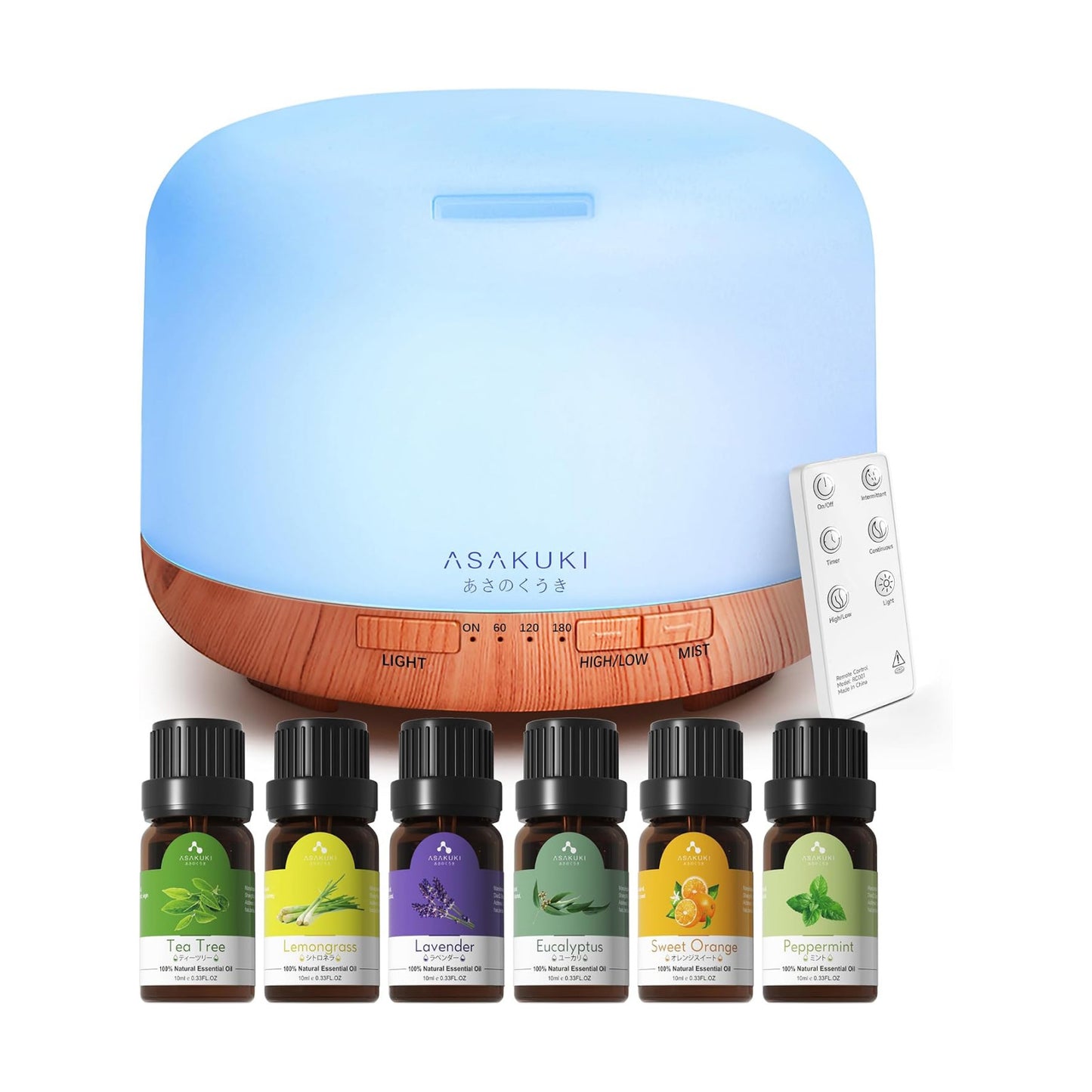 ASAKUKI Oil Diffuser with Essential Oils Set, 500ml Aromatherapy Humidifier