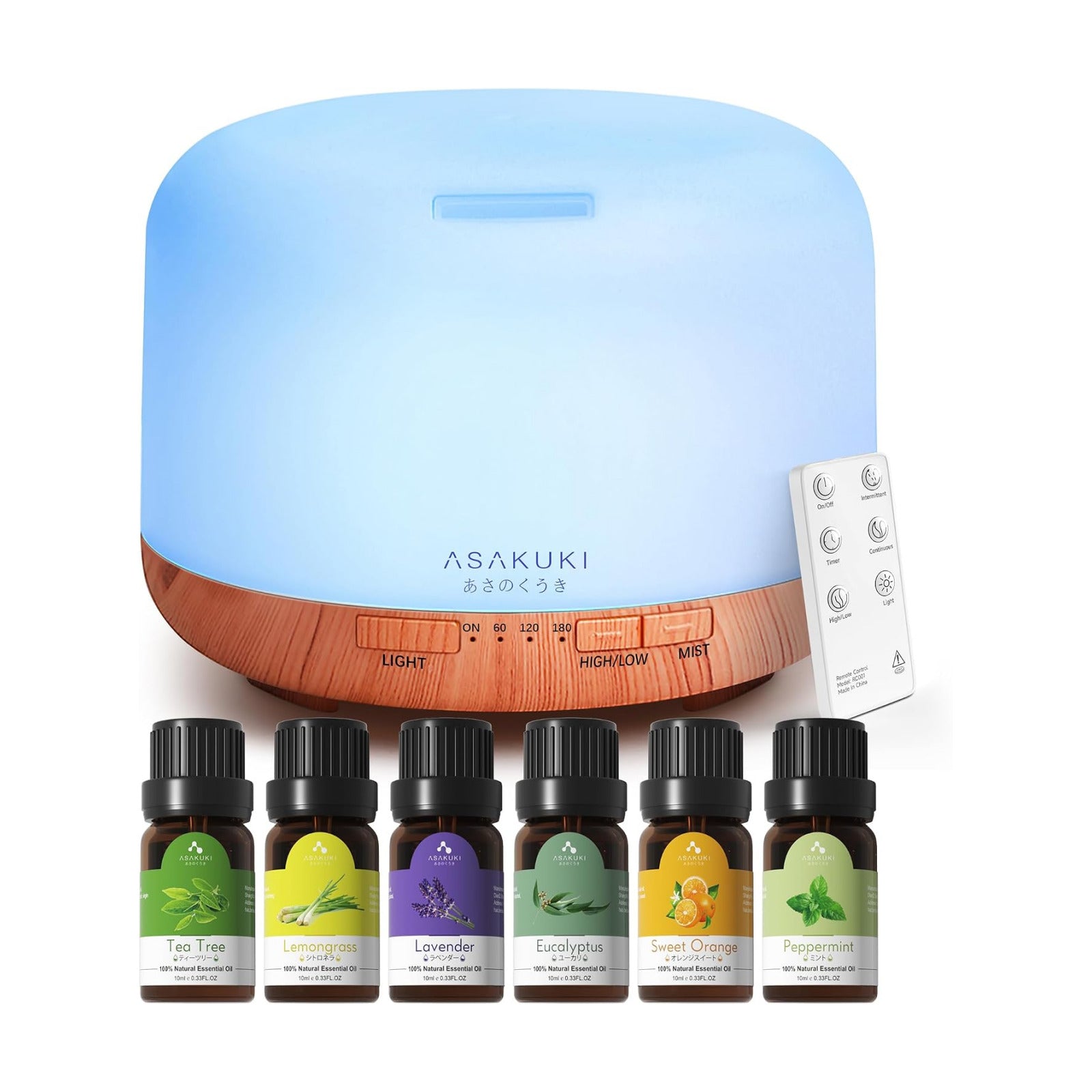 ASAKUKI Oil Diffuser with Essential Oils Set, 500ml Aromatherapy Humidifier