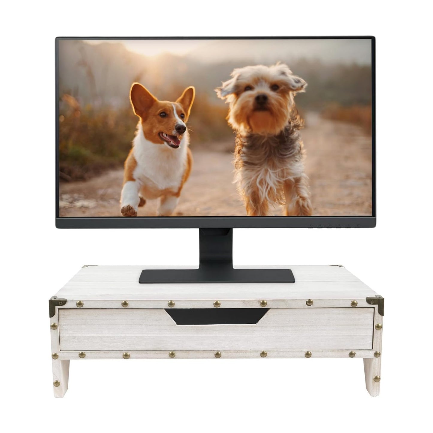 Wooden 2 Tier Monitor Stand / White