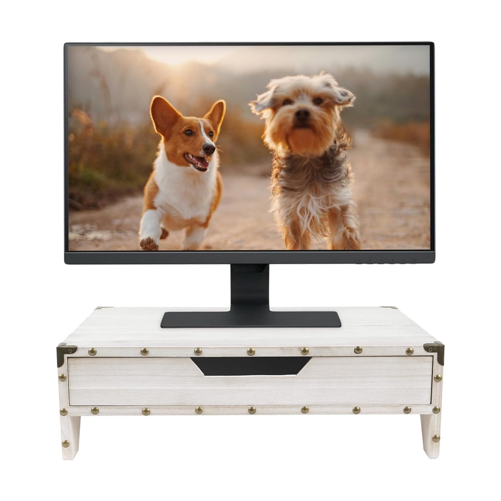 Wooden 2 Tier Monitor Stand / White