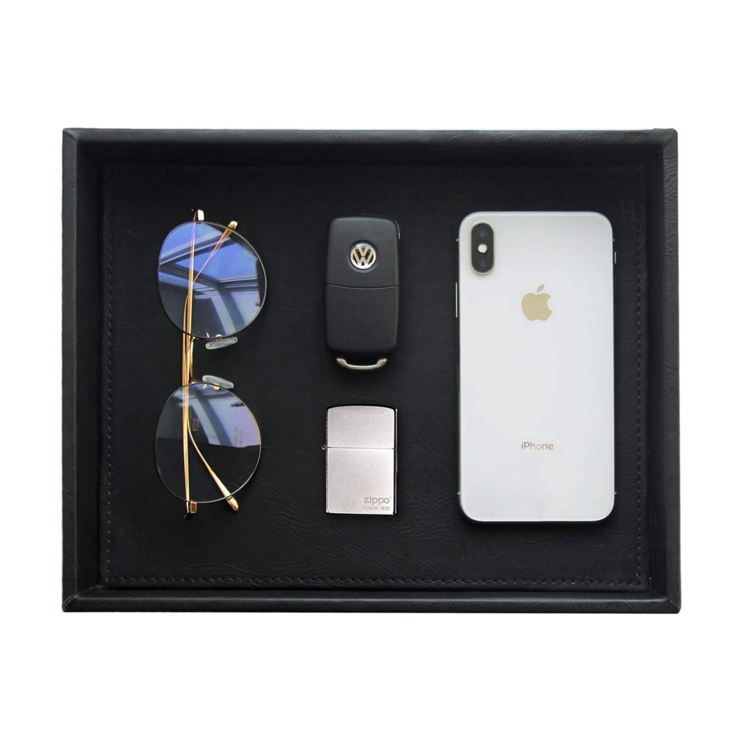 Valet Tray Nightstand Organizer Leather Catchall Tray for Perfume / Black